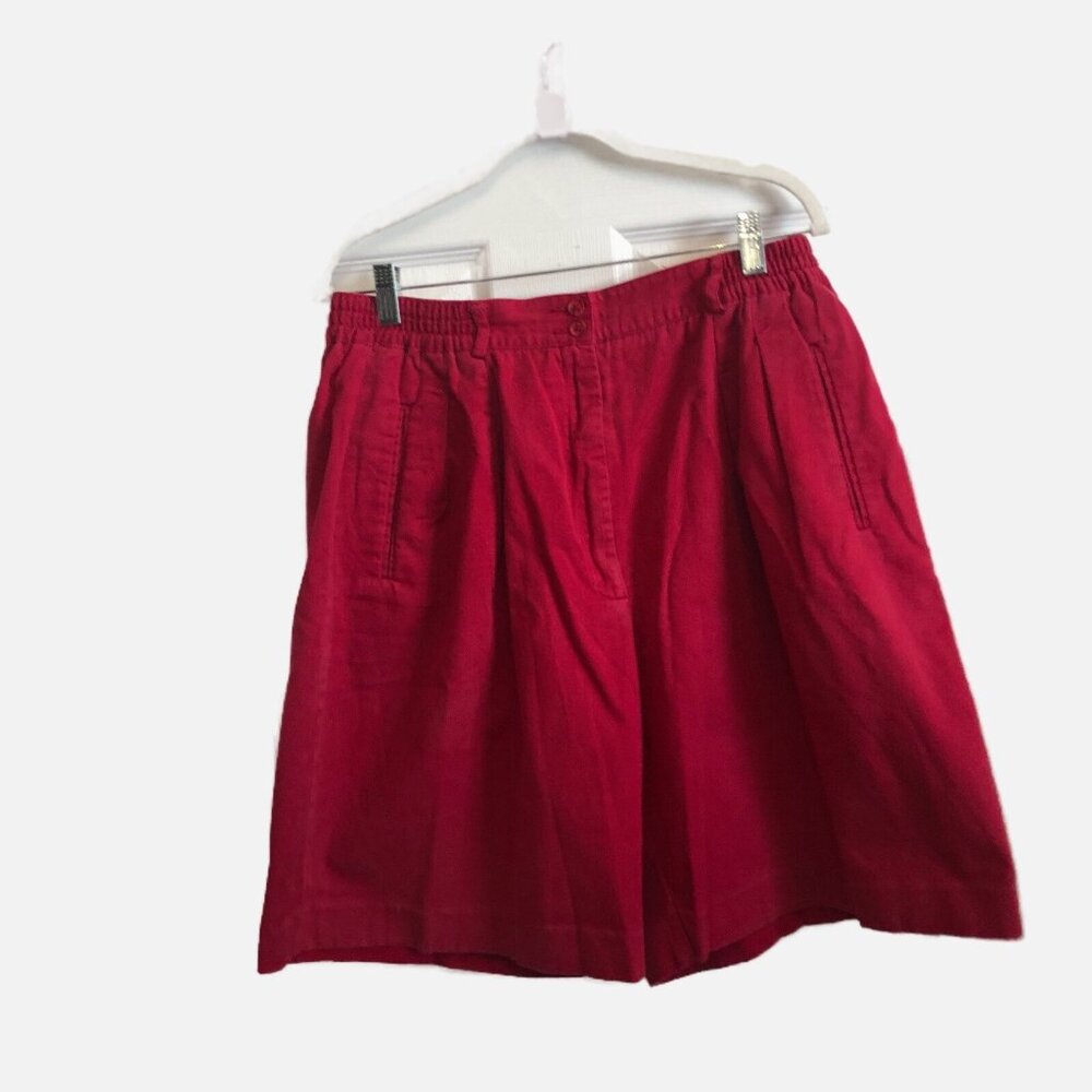 Aurea Women Red 100% Cotton Zipper Front Shorts With Pockets Size 18. New